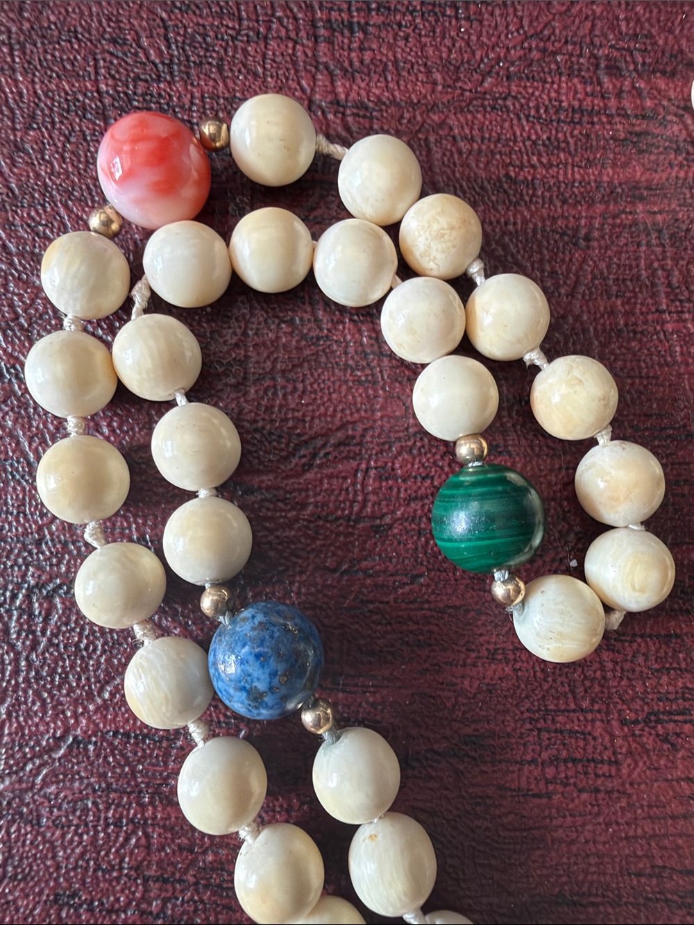 Vintage Hand Knotted Lapis Lazuli Beaded Necklace Multicolor-No Clasp